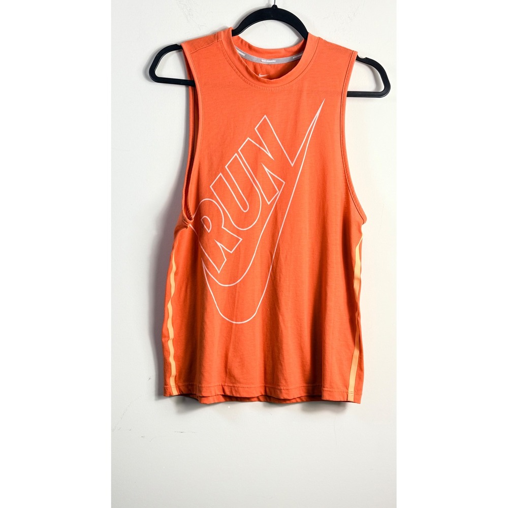 Nike Running Tank Top Orange Dri-FIT Graphic Muscle Tee Womens Small